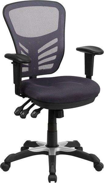 Sedia da ufficio Silecomplaza, ergonomica, con supporto lombare in mesh, seduta sagomata e regolabile in altezza e 3 leve di controllo, colore grigio scuro