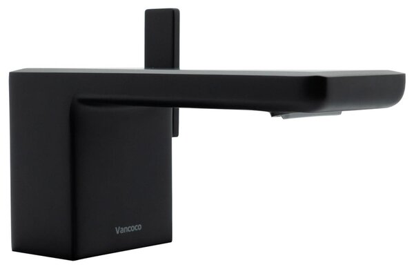 Rubinetto da bagno, colore nero opaco, modello a cascata, miscelatore monocomando, per lavabo, design squadrato, con controllo acqua calda/fredda, attacco 1/2"