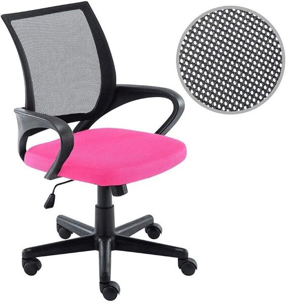 Sedia da ufficio Silecomplaza realizzata in tessuto a rete traspirante, girevole a 360 gradi, regolabile in altezza, disponibile nei colori rosa e nero