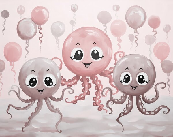 Carta da parati Gruppo di polpi con palloncini, Carta da parati per Bambini, Carta da parati popolare, w03657v2 - Tapeko.it