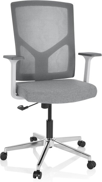 Silecomplaza 751001: Sedia da ufficio Breton, base a stella, rivestimento in tessuto/rete, grigio chiaro. Sedia girevole ergonomica con rotelle, regolabile in altezza, schienale in rete