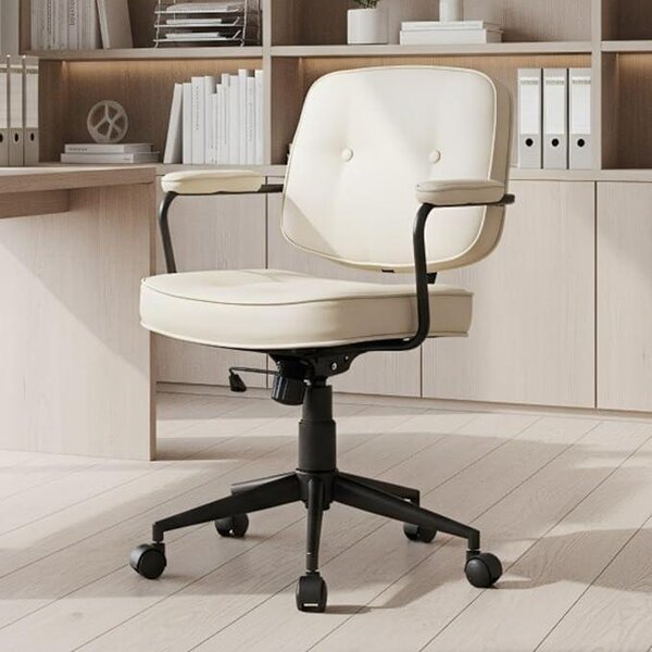 Silecomplaza: Sedia da ufficio ergonomica in ecopelle, sedia girevole per scrivania, sedia regolabile per computer, moderna, imbottita (bianca)