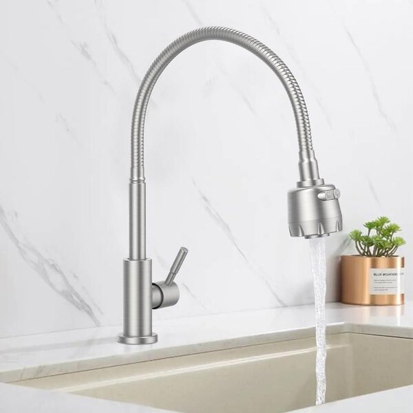 Rubinetto da cucina Draaibare 360° - Solo acqua fredda - 2 tipi di getto - Acciaio inox - Spazzolato opaco