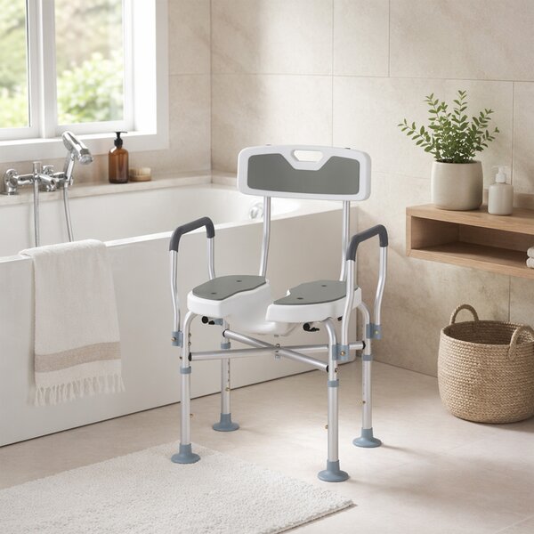 HOMCOM Sedia da doccia regolabile con schienale e braccioli antiscivolo, 136 kg, Grigio | Aosom Italy