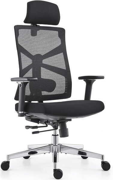 Silecomplaza: Sedia da ufficio ergonomica con schienale adattivo, sedia da scrivania con braccioli 4D, profondità della seduta regolabile, supporto lombare e poggiatesta 2D, poltrona direzionale in rete traspirante, colore nero