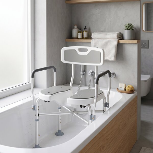 HOMCOM Sedia da doccia regolabile con schienale e braccioli antiscivolo, 136 kg, Grigio | Aosom Italy