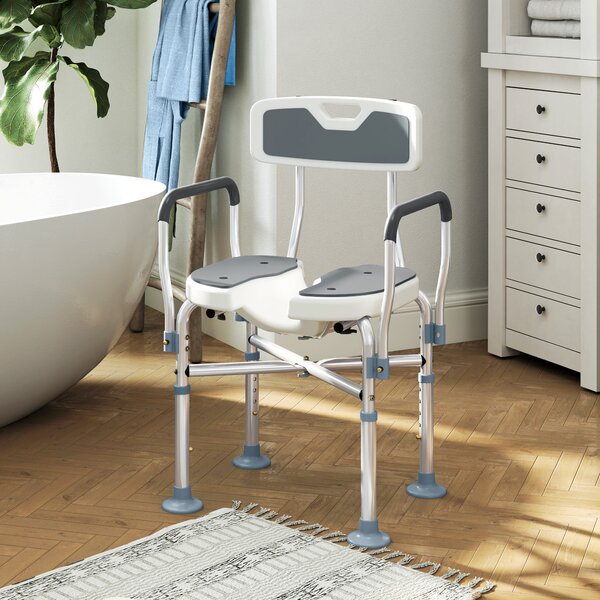 HOMCOM Sedia da doccia regolabile con schienale e braccioli antiscivolo, 136 kg, Grigio | Aosom Italy