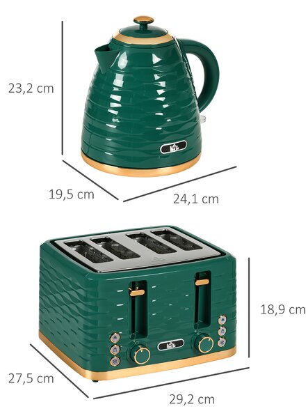 HOMCOM Set 2 in 1 tostapane e bollitore con 7 livelli, scongelamento e riscaldamento, Verde | Aosom Italy