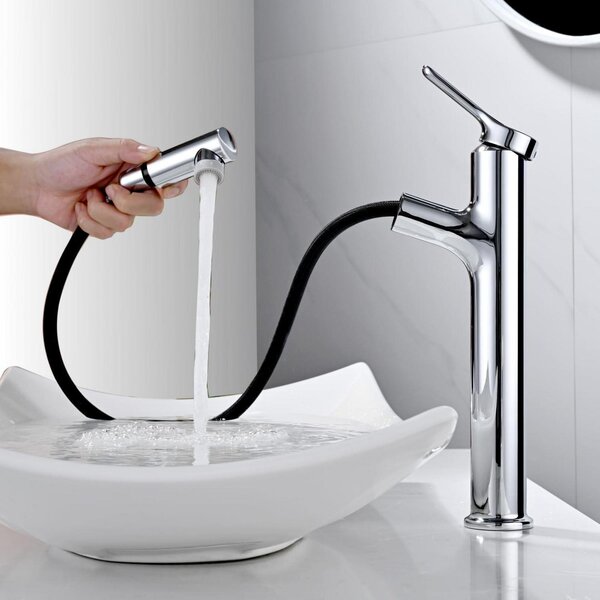Rubinetto da bagno alto con doccetta estraibile, 2 getti, miscelatore monocomando, cromato, 320 mm