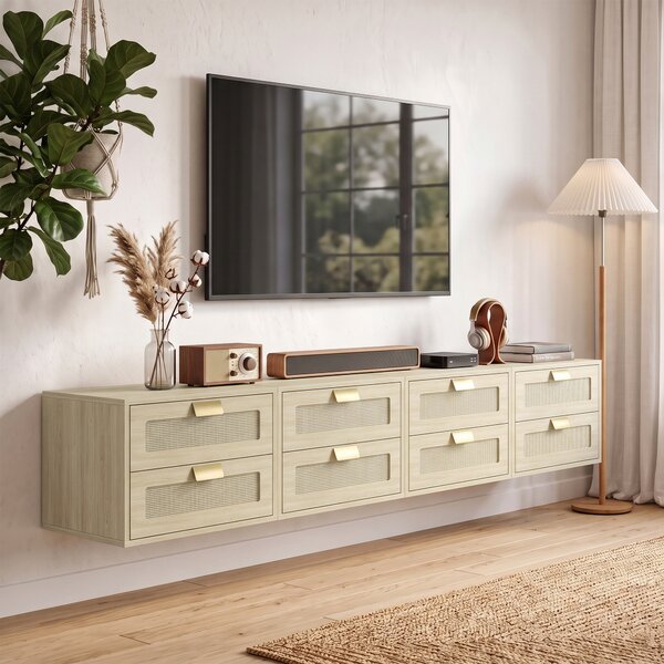 HOMCOM Set 2 comodini sospesi con 2 cassetti e ripiano effetto rattan, Rovere | Aosom Italy