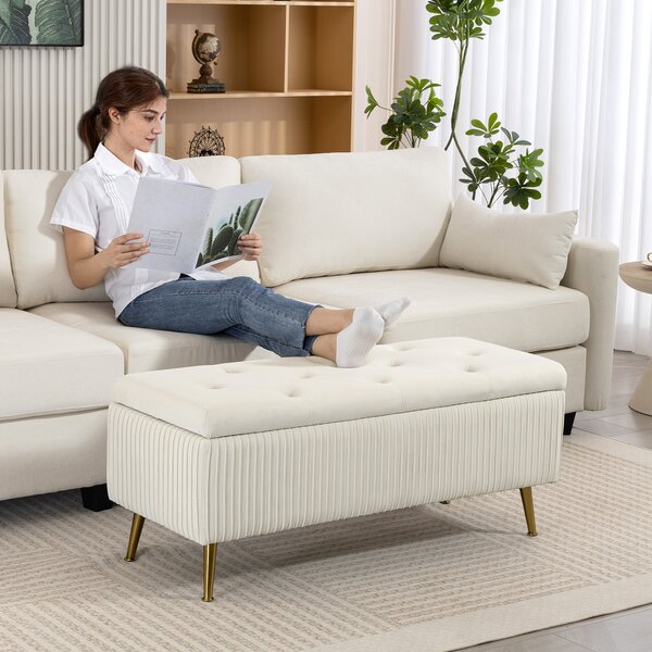 HOMCOM Panca contenitore imbottita effetto velluto con gambe dorate | Aosom Italy