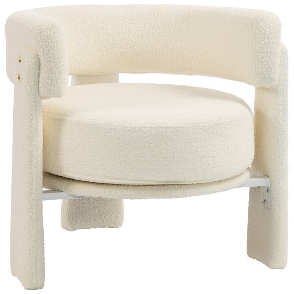 HOMCOM Poltrona da salotto in sherpa con cuscino lombare e seduta profonda, Bianco Crema | Aosom Italy