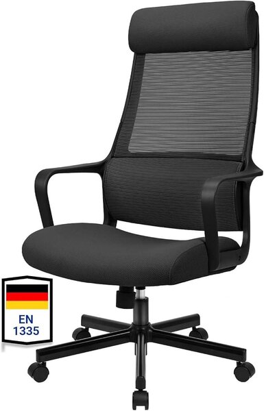 Silecomplaza, sedia da scrivania, sedia da ufficio ergonomica, conforme alla norma EN 1335, colore nero