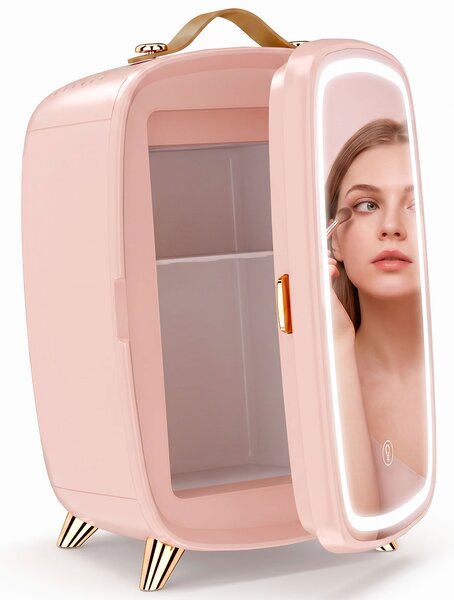 HOMCOM Frigorifero per cosmetici 6 L con porta a specchio e luci LED regolabili, Rosa | Aosom Italy