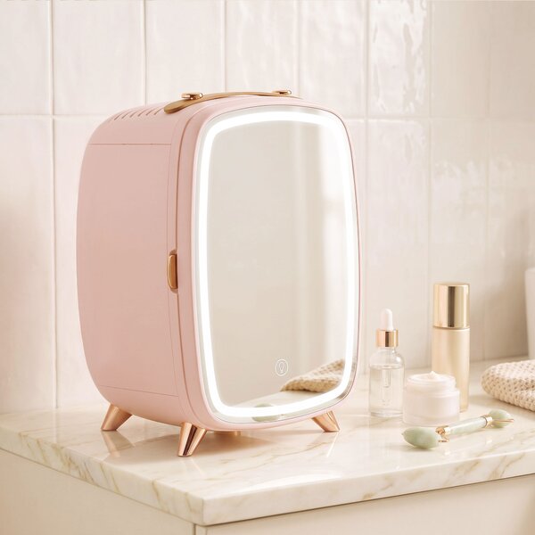 HOMCOM Frigorifero per cosmetici 6 L con porta a specchio e luci LED regolabili, Rosa | Aosom Italy