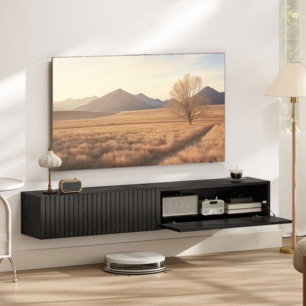 HOMCOM Mobile TV sospeso con 2 ante ribaltabili, 140x25x22 cm, Nero | Aosom Italy