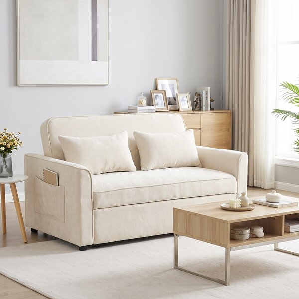 HOMCOM Divano letto 2 posti 3 in 1 clic clac in ciniglia, schienale regolabile, 142 cm, Beige | Aosom Italy