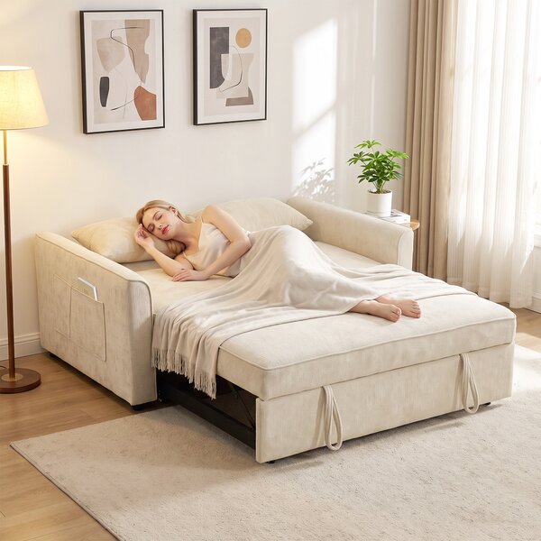 HOMCOM Divano letto 2 posti 3 in 1 clic clac in ciniglia, schienale regolabile, 142 cm, Beige | Aosom Italy