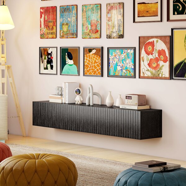HOMCOM Mobile TV sospeso con 2 ante ribaltabili, 140x25x22 cm, Nero | Aosom Italy