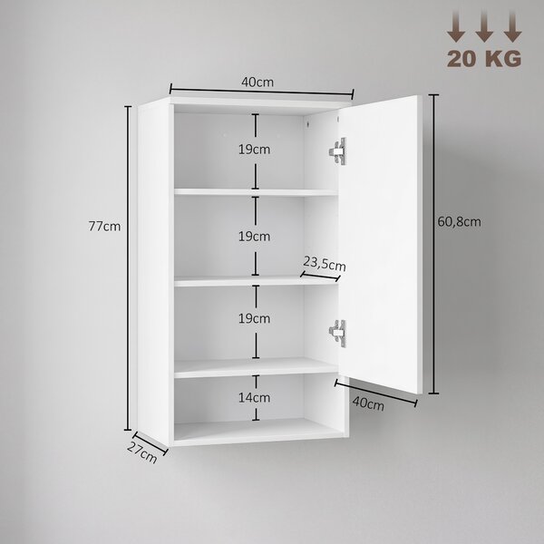 HOMCOM Mobile bagno da parete con ripiani regolabili e anta, Bianco | Aosom Italy