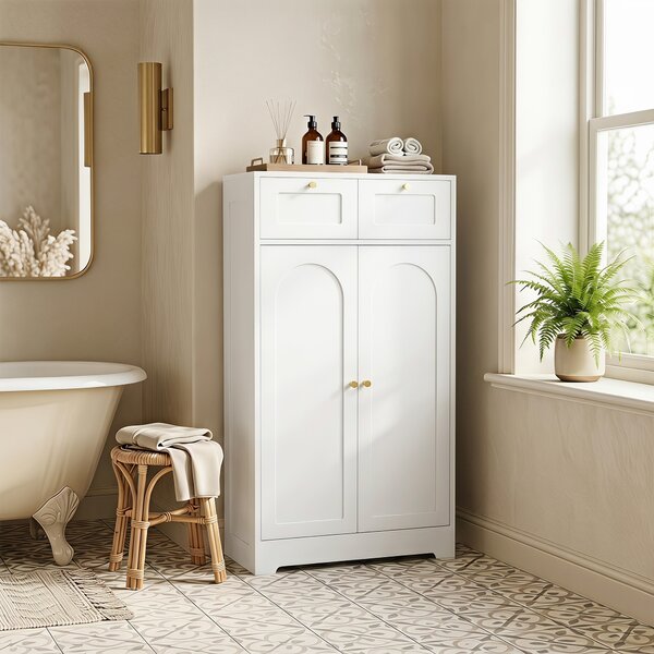 HOMCOM Mobile bagno stretto con 2 cassetti e ripiano regolabile, 60x30x108 cm, Bianco | Aosom Italy