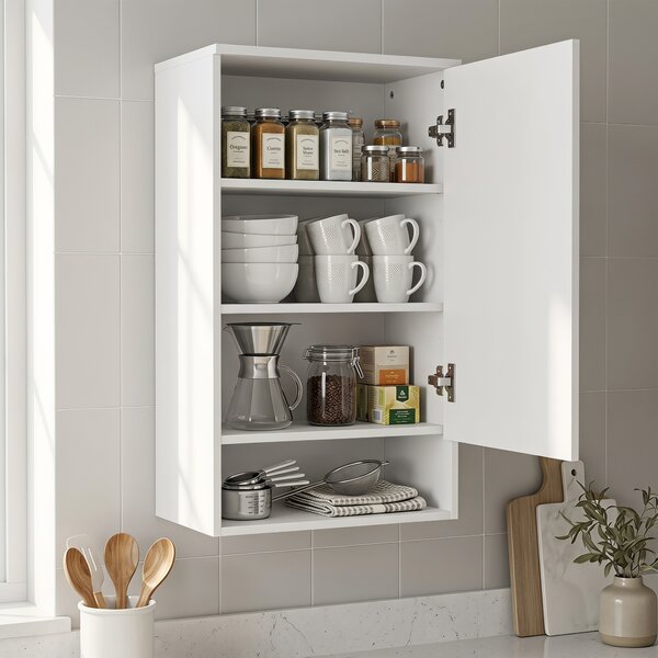 HOMCOM Mobile bagno da parete con ripiani regolabili e anta, Bianco | Aosom Italy
