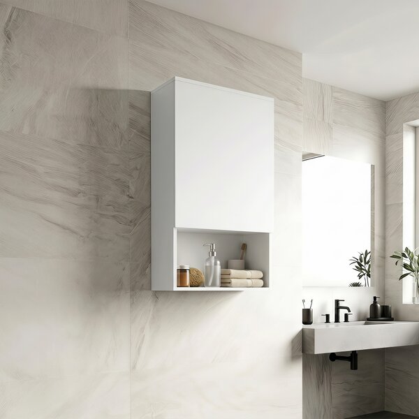 HOMCOM Mobile bagno da parete con ripiani regolabili e anta, Bianco | Aosom Italy