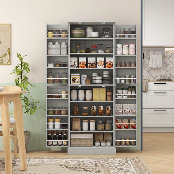 HOMCOM Armadio dispensa da cucina con 4 ante e ripiani regolabili, Grigio | Aosom Italy