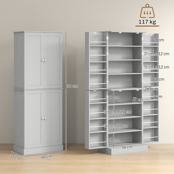 HOMCOM Armadio dispensa da cucina con 4 ante e ripiani regolabili, Grigio | Aosom Italy