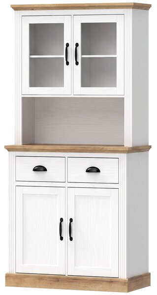 HOMCOM Buffet alto da cucina con 2 ante in vetro, 2 cassetti e ripiani regolabili, Bianco | Aosom Italy