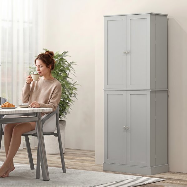 HOMCOM Armadio dispensa da cucina con 4 ante e ripiani regolabili, Grigio | Aosom Italy