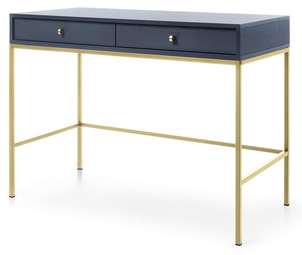Comò da trucco con due cassetti, colore blu navy, maniglie dorate, dimensioni 104 x 50 x 78 cm