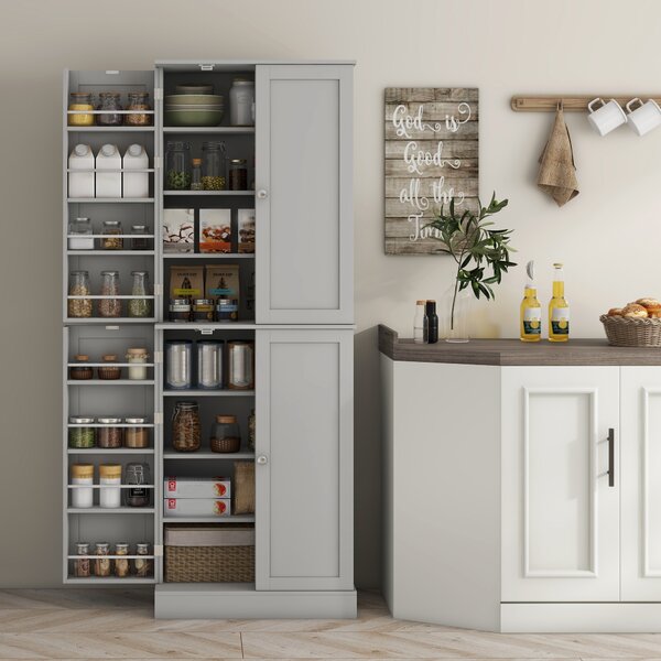 HOMCOM Armadio dispensa da cucina con 4 ante e ripiani regolabili, Grigio | Aosom Italy