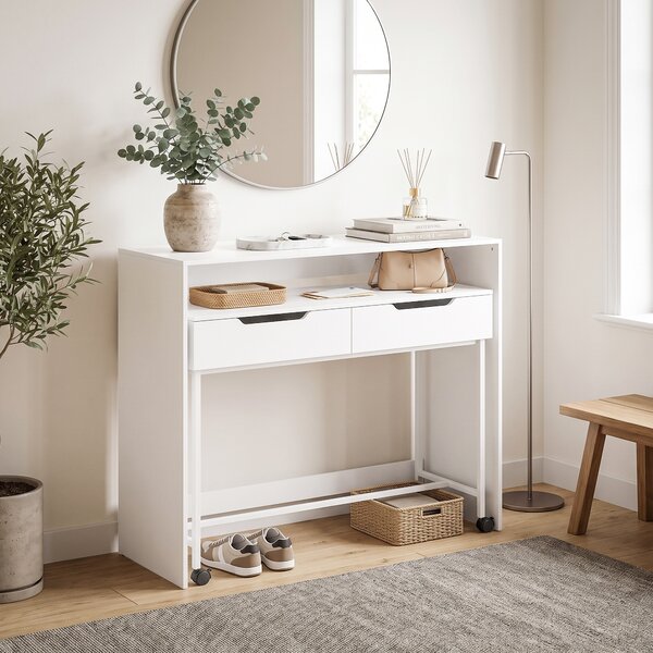 HOMCOM Scrivania per computer estensibile 100 cm con 2 cassetti e contenitore, Bianco | Aosom Italy