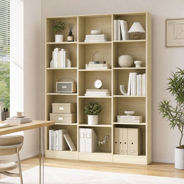 HOMCOM Libreria 6 livelli con 17 scomparti e ripiani regolabili, 149x23.6x188 cm, Rovere | Aosom Italy
