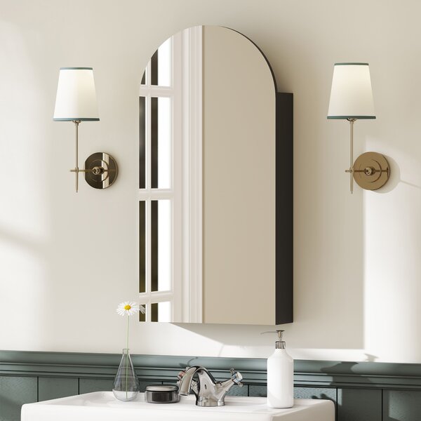 HOMCOM Armadietto bagno con specchio ad arco e ripiani regolabili, Nero | Aosom Italy