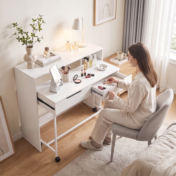 HOMCOM Scrivania per computer estensibile 100 cm con 2 cassetti e contenitore, Bianco | Aosom Italy