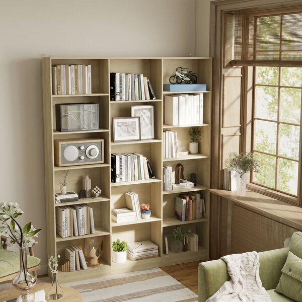 HOMCOM Libreria 6 livelli con 17 scomparti e ripiani regolabili, 149x23.6x188 cm, Rovere | Aosom Italy