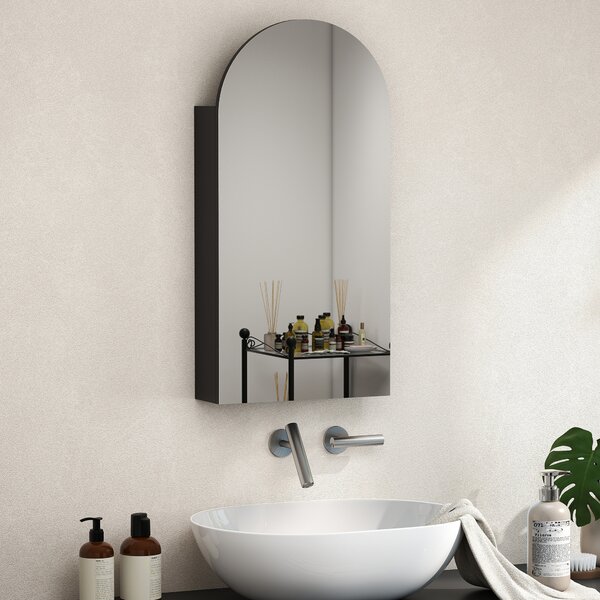 HOMCOM Armadietto bagno con specchio ad arco e ripiani regolabili, Nero | Aosom Italy