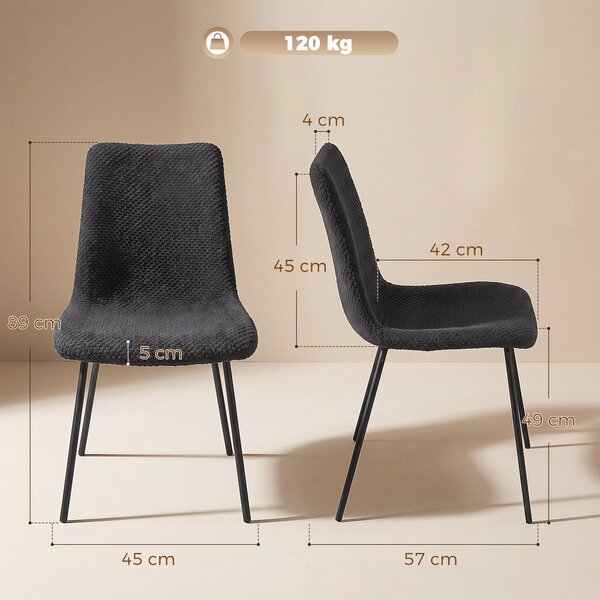 HOMCOM Set 2 sedie da pranzo imbottite in velluto con schienale incurvato, Grigio Scuro | Aosom Italy