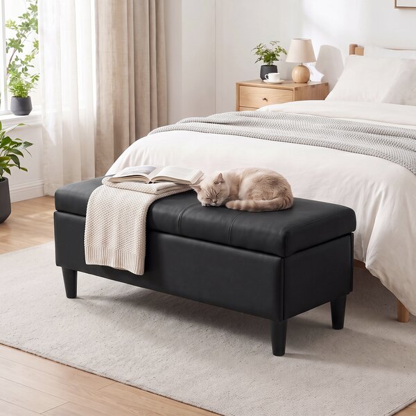 HOMCOM Cassapanca 136L Pouf Contenitore Poggiapiedi Grande 110x41x42cm, Finta Pelle adatta agli Animali Domestici, Nero | Aosom Italy