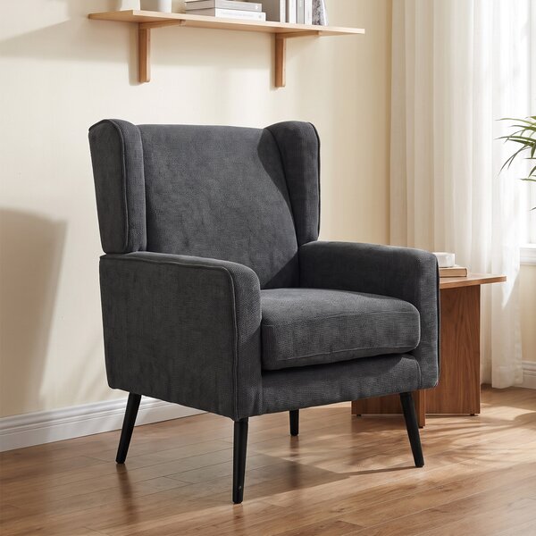 HOMCOM Poltrona Camera da Letto in Ciniglia Stile Moderno di Metà Secolo con Gambe in Legno di Caucciù, Grigio Scuro | Aosom Italy