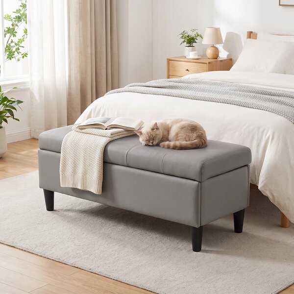HOMCOM Cassapanca 136L Pouf Contenitore Poggiapiedi Grande 110x41x42cm, Finta Pelle adatta agli Animali Domestici Grigio | Aosom Italy