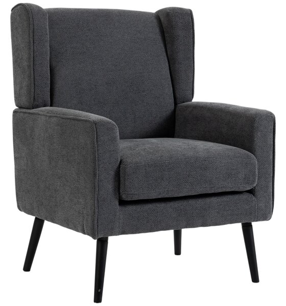HOMCOM Poltrona Camera da Letto in Ciniglia Stile Moderno di Metà Secolo con Gambe in Legno di Caucciù, Grigio Scuro | Aosom Italy