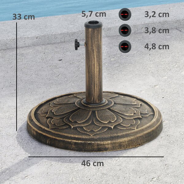 Outsunny Base per Ombrellone da 12 kg con Manovella Integrata, in Resina, Metallo e Cemento, Ø46x33 cm, Bronzo