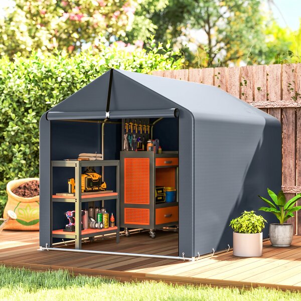 Outsunny Tenda Garage con Copertura Rinforzata Impermeabile e Ingresso Zip, in Acciaio Zincato, 162x221.5x163 cm, Grigio | Aosom Italy