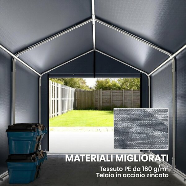 Outsunny Tenda Garage con Copertura Rinforzata Impermeabile e Ingresso Zip, in Acciaio Zincato, 162x221.5x163 cm, Grigio | Aosom Italy