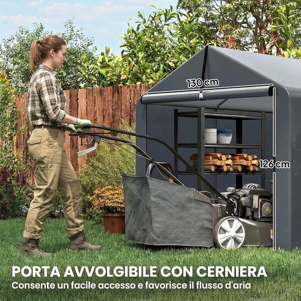 Outsunny Tenda Garage con Copertura Rinforzata Impermeabile e Ingresso Zip, in Acciaio Zincato, 162x221.5x163 cm, Grigio | Aosom Italy