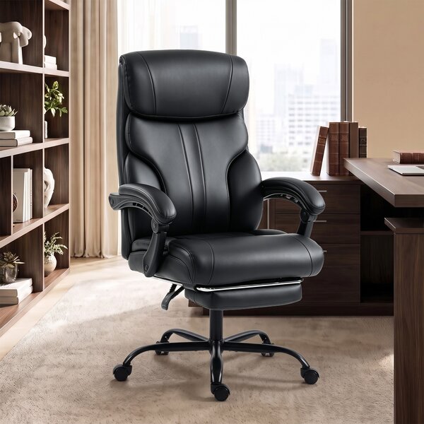 HOMCOM Sedia Ufficio Ergonomica Girevole Reclinabile 165° in Pelle PU, Poggiapiedi, Altezza Regolabile, Nero | Aosom Italy