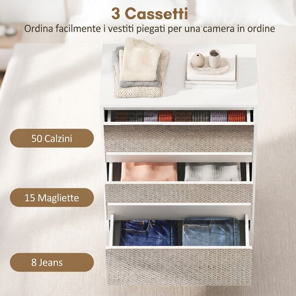 HOMCOM Cassettiera a Specchio Moderna con 3 Cassetti, 60x35x80 cm, Bianca | Aosom Italy